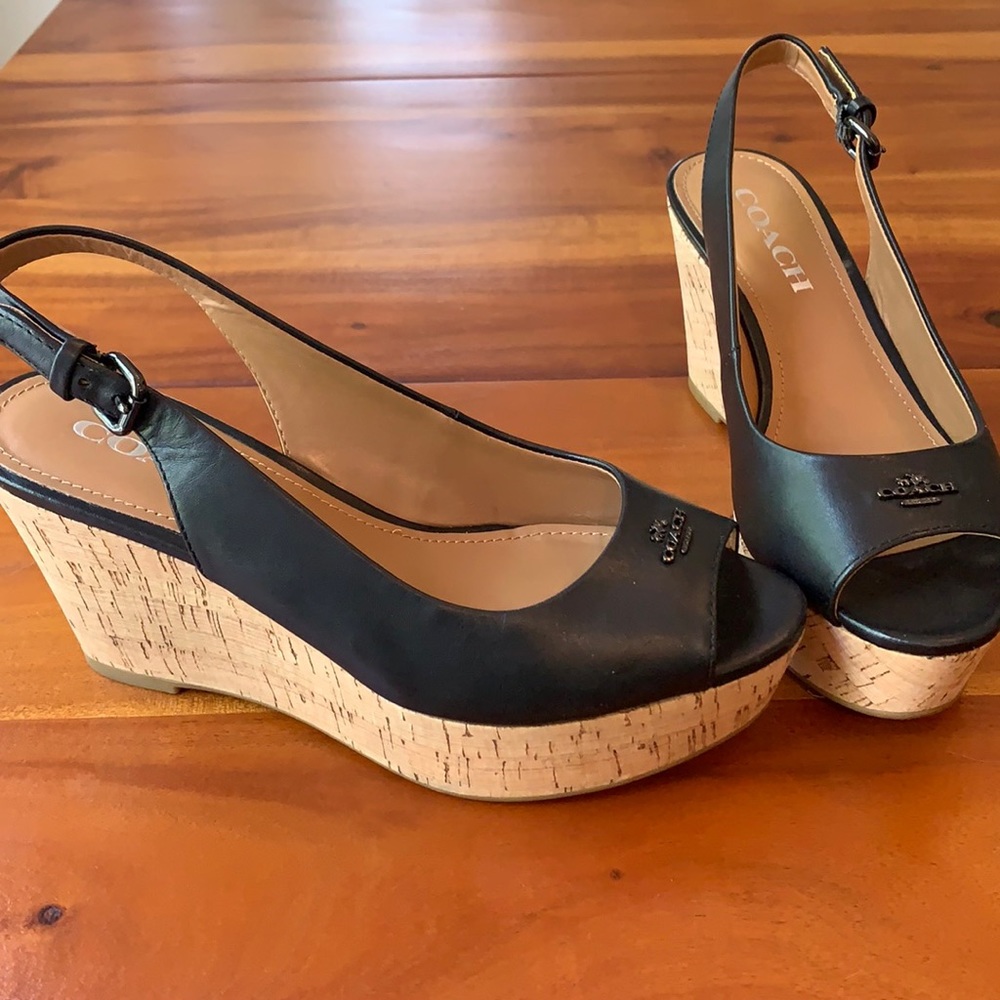 Coach Black Cork Wedges